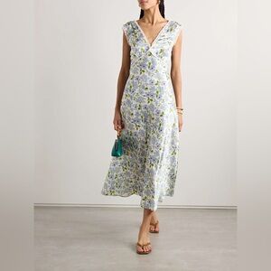 DOEN Tahlia Floral-Print Silk-Charmeuse Midi Dress With Lace Trim